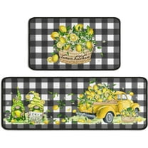 Lemon Kitchen Mat Set of 2, Farmhouse Black and White Buffalo Plaid Lemon Kitchen Rugs and Mats Non-Slip Washable, Lemon Kitchen Decor Floor Mats for Kitchen Sink Laundry Room, 17x30 17x47Inch