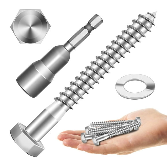 shiyou-(12Sets) 5/16" x 3" Hex Head Lag Bolts, Heavy Duty Lag Screws with Washers, 304 Stainless Steel Bolts 18-8, Lag Screws Wood Screws, Partial Thread Bright Finish, 5/16 Bolt by Mywish