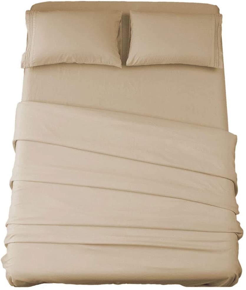 4pc Egyption Cotton Sheets Brown Bed Sheet Set King Size Microfiber 1800TC Soft 