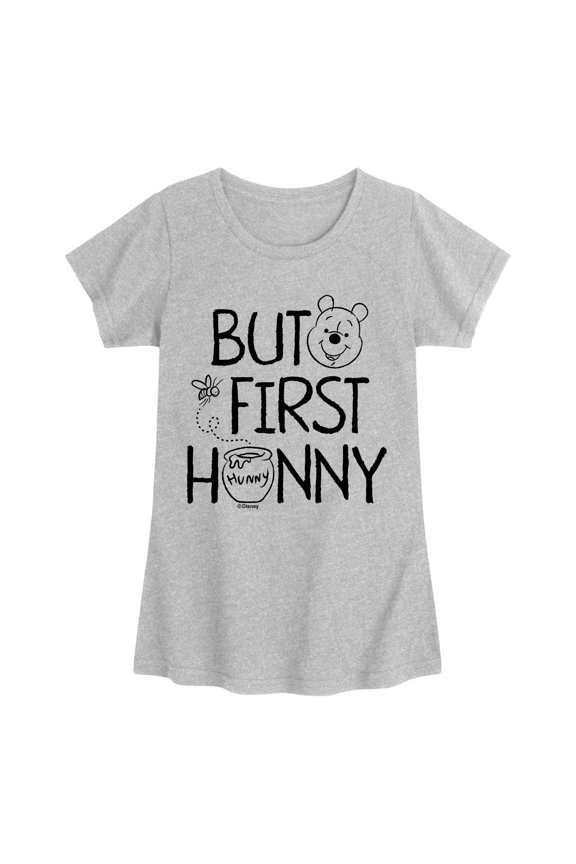 - But First Hunny - Youth Girls Fitted Short Sleeve T-Shirt