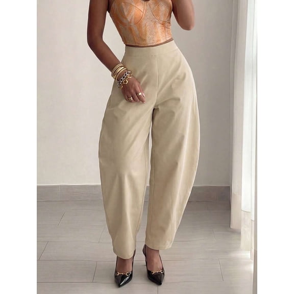 Women's High Waist Pleated Balloon Pants, Loose Fit Tapered Trousers for Work, Office, Everyday & Business Casual Wear