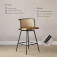 thumbnail image 6 of LAZZO Swivel Bar Stools Set of 2, 26” Counter Height Mid-Century Modern Stools with Natural Rattan Woven Back & Faux Leather Seat, Brown, 6 of 8