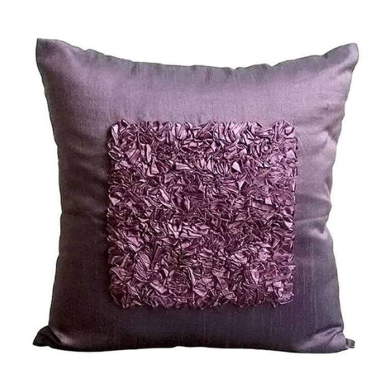 Plum Throw Pillow Cover Textured Ribbon Centered Pillow Cover 18x18 inch 45x45 cm Pillow Cover Square Silk Pillow Cover Couch Geometric Modern