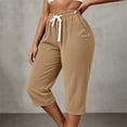 thumbnail image 6 of Ruimatai Women Capri Cropped Pants High Waist Drawstring Elastic Waistband Side Pockets Ribbed Textured Loose Casual Summer Trousers, 6 of 9