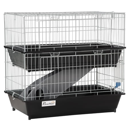PawHut 2-Tier Mouse Cage Ferret Cage W/ Dish and Bottle Ramp 2 Doors