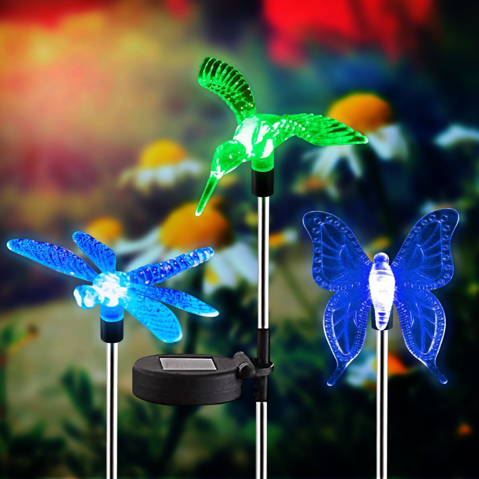 Solar Lighted Hummingbird Sculptures Garden Rock Outdoor Decor 4-Pc Set 