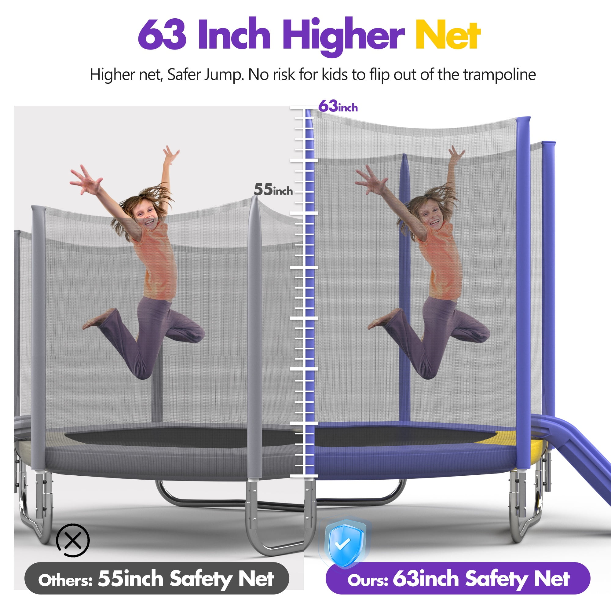 7FT Trampoline for Kids with Safety Enclosure Net, SEGMART Toddler Trampoline with Removable Slide, Upgrade Recreational Trampoline with Jumping Mat for Indoor Outdoor Backyard, Purple