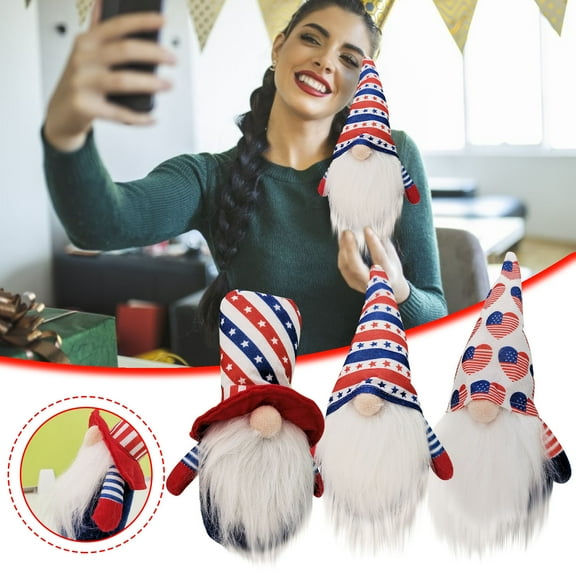4th of July Patriotic Gnome Decorations, Handmade Gnomes Plush Table Ornaments Gift for Independence Day Memorial Day Presidents Day Veterans Day Armed Forces Day