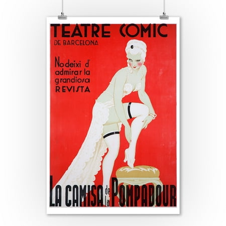 Teatre Comic de Barcelona - La Camisa de la Pompadour Vintage Poster Spain (9x12 Art Print, Wall Decor Travel