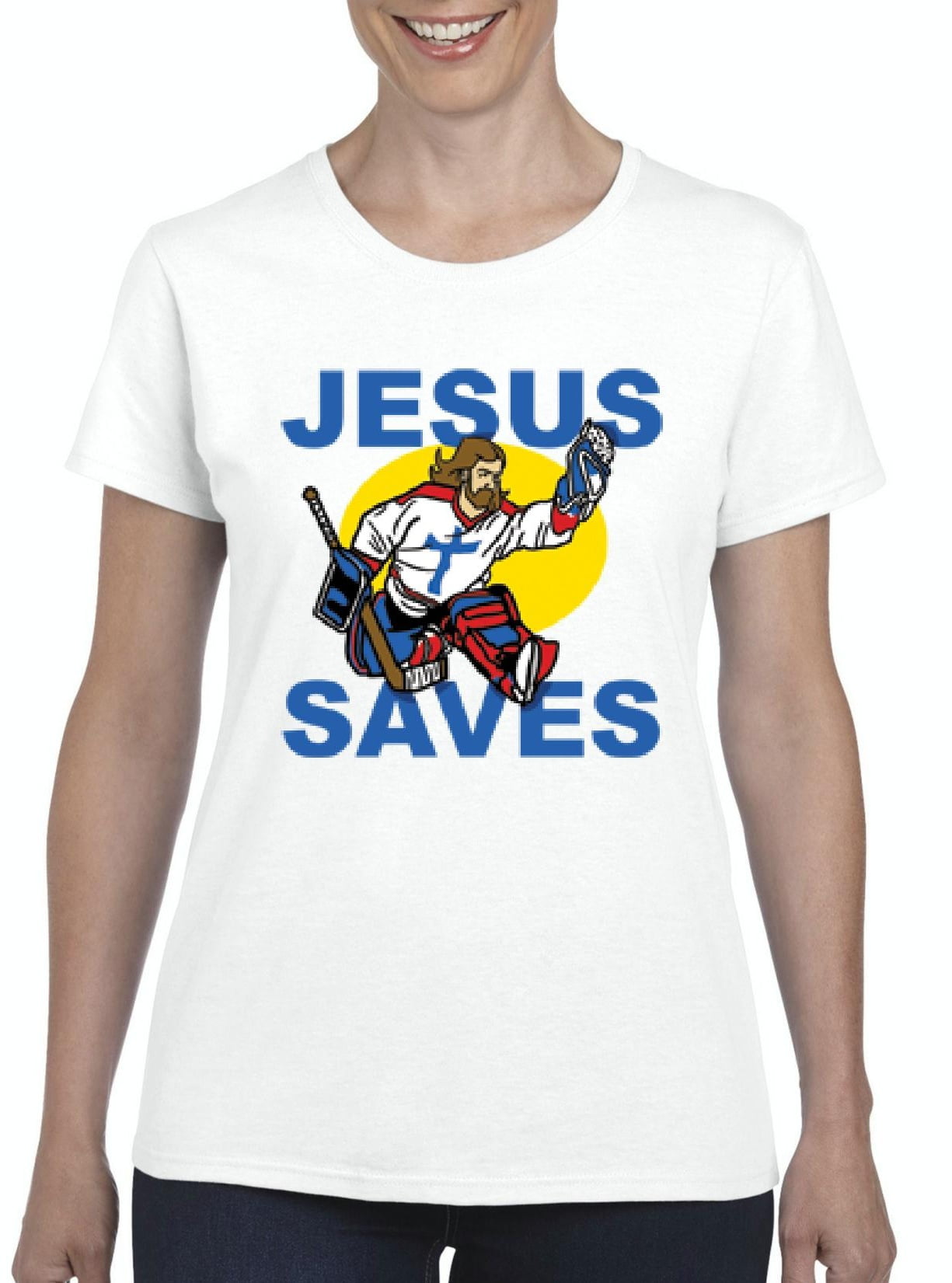 IWPF Womens Jesus Saves Hockey Short Sleeve TShirt