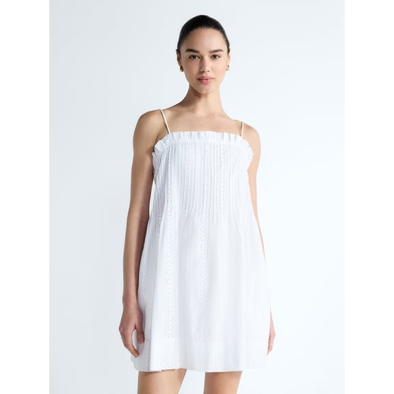Free Assembly Women’s Pintuck Cotton Eyelet Mini Dress, Sizes XS-XXL