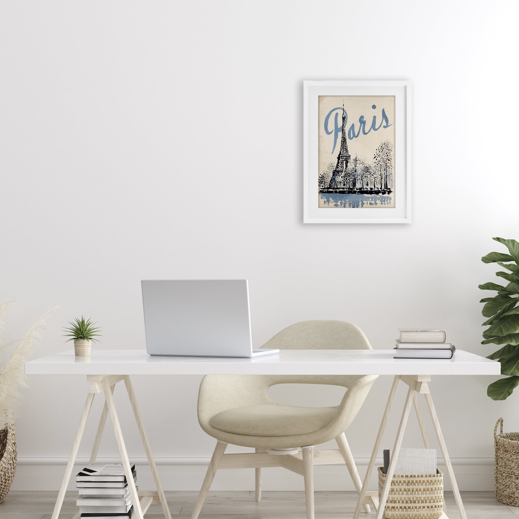 Stupell Industries Blue & Beige Paris Travel White Framed Print Under Glass, design by Annabelle Hall