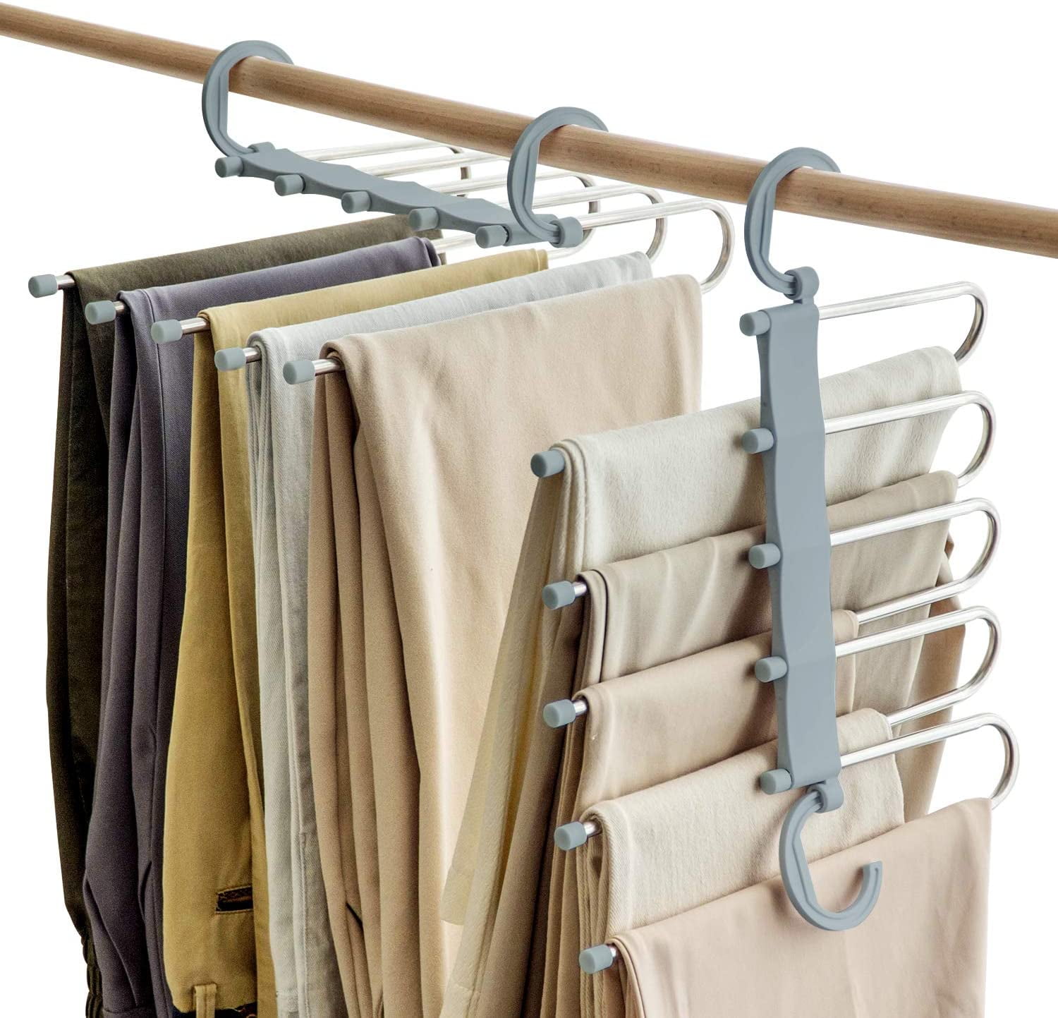 DOIOWN 6 Tier Skirt Hangers Pants Hangers Closet Organizer Stainless Steel Fold up Space Saving Hangers 2-Pieces