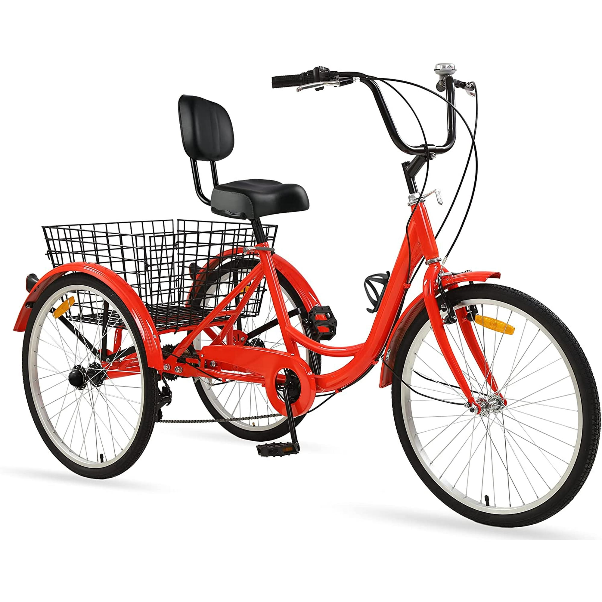 Sibosen Upgraded Adult Tricycle Three Wheel Cruiser Bike 20 Inch 24 Inch and 26 Inch 3 Wheel Bike Trike 7 Speeds Wide Backrest Seat Large Cargo Basket Walmart