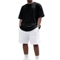 thumbnail image 2 of Domuza Mens Summer 2 Piece Tracksuit Crew Neck Tee Tops and Plain Shorts Vacation Workout Shirts Sets Black 4XL, 2 of 4