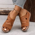 thumbnail image 5 of Yyuenw Women Crisscross Cutout Wedge Slide Sandals PU Open Toe Daily Casual Walking Shoes, 5 of 9