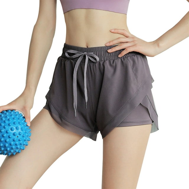 Pantalones cortos para correr para mujer, cintura elástica, cintura alta, bolsillos, deportivos, para gimnasio
