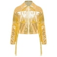 thumbnail image 4 of YUUMIN Kids Girls Sequin Tassel Bomber Jacket Long Sleeve Hip Hop Jazz Dance Top Coat Outerwear Clubwear Gold 16, 4 of 6