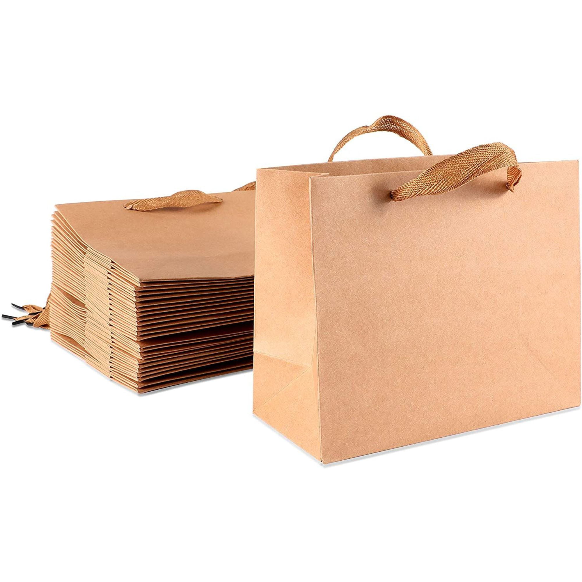 25 Pack Brown Kraft Paper Gift Bags with Soft Cloth Handles, Birthday