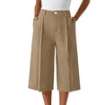thumbnail image 5 of Cagogo Women's High Waisted Wide Leg Capri Pants with Pockets Casual Solid Loose Cropped Palazzo Trousers Summer Beach Work Lounge, Khaki XL, 5 of 7