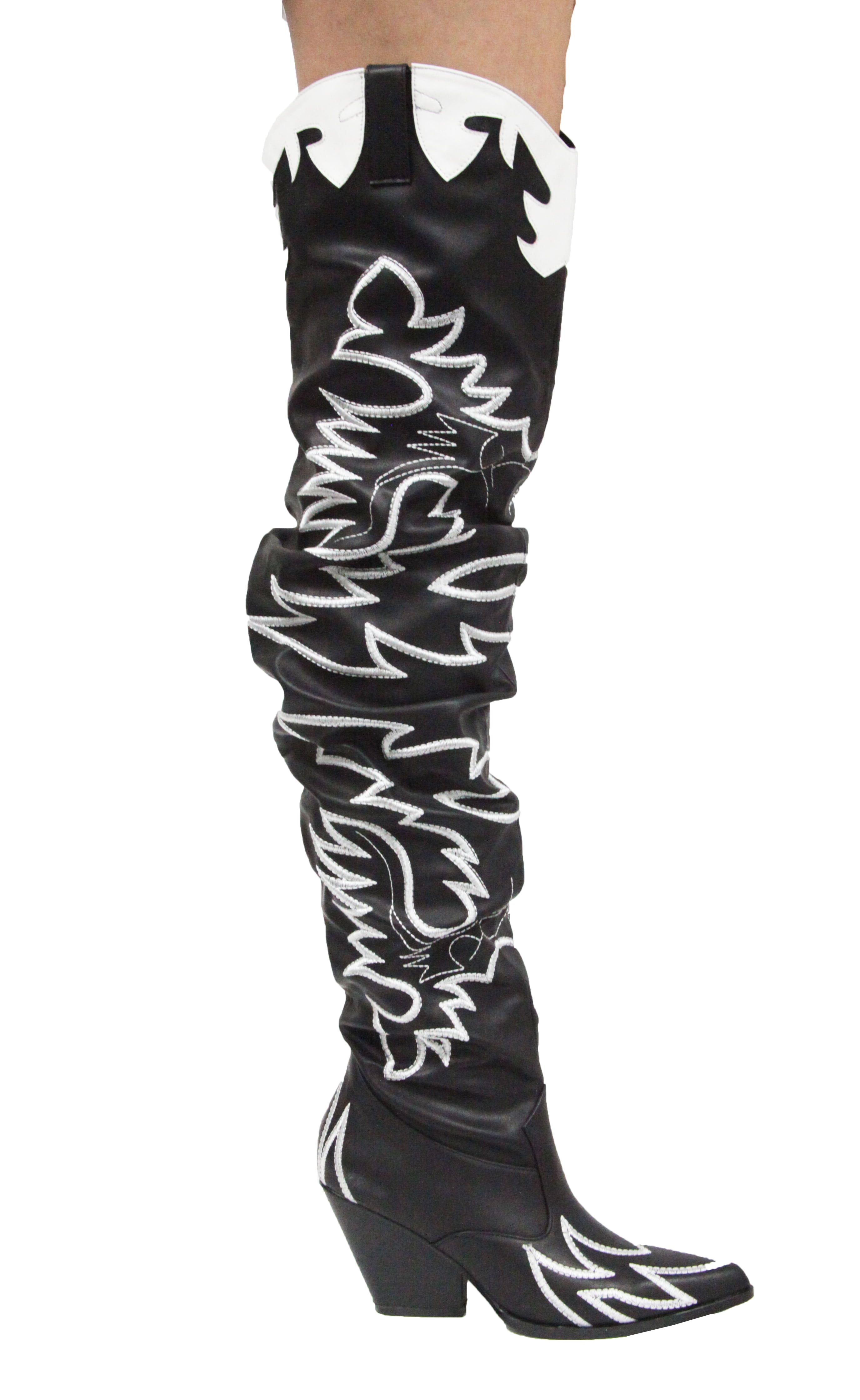 cape robbin kelsey 21 black white rockstar western pointed slouchy thigh boot