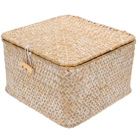 OULII Square Storage Box with Lids for Documents Bamboo Woven Basket Home Decor 1Pcs