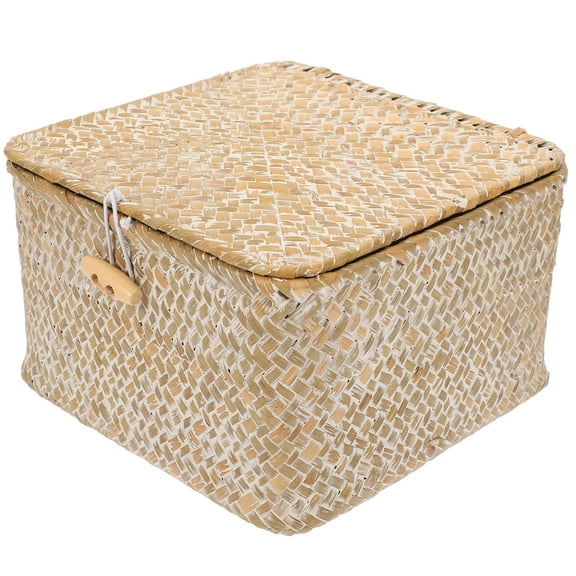 OULII Square Storage Box with Lids for Documents Bamboo Woven Basket Home Decor 1Pcs