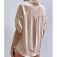 thumbnail image 4 of Camisa de negocios informal para mujer, media manga, cuello vuelto, bolsillos en el pecho con un solo pecho, Top suelto, color albaricoque M, 4 of 6