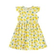 thumbnail image 3 of YEAHDOR Little & Big Girls Floral Printed Dress Cap Sleeve Flared Sundress for Holiday Beach Birthday Party Yellow Lemon 15-16, 3 of 7