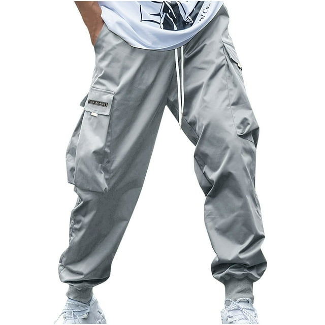 WRKEKC Cargo Pants for Men Summer Solid Color Elastic Waist Ankle Drawstring Multiple Pockets Work Pants for Outdoor Work