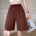 thumbnail image 4 of HTNBO Women's Knee Length Bermuda Shorts Cotton Linen Yoga Short Elastic Waist Athletic Casual Summer Shorts, 4 of 6