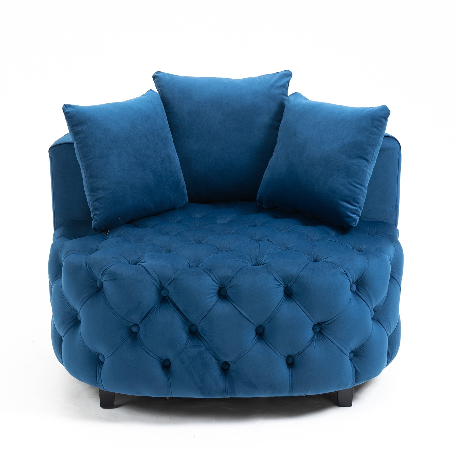 Yoneston Oversized Tufted Barrel Chair, Round Velvet Accent Chair with 3 Pillows, Comfy Lounge Sofa Chair for Living Room Bedroom Hotel Office, Blue