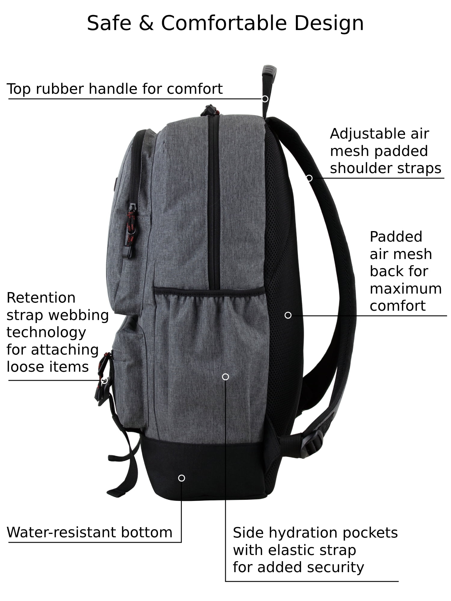 Eastsport Unisex Lexington Laptop Backpack Dark Gray, Heather