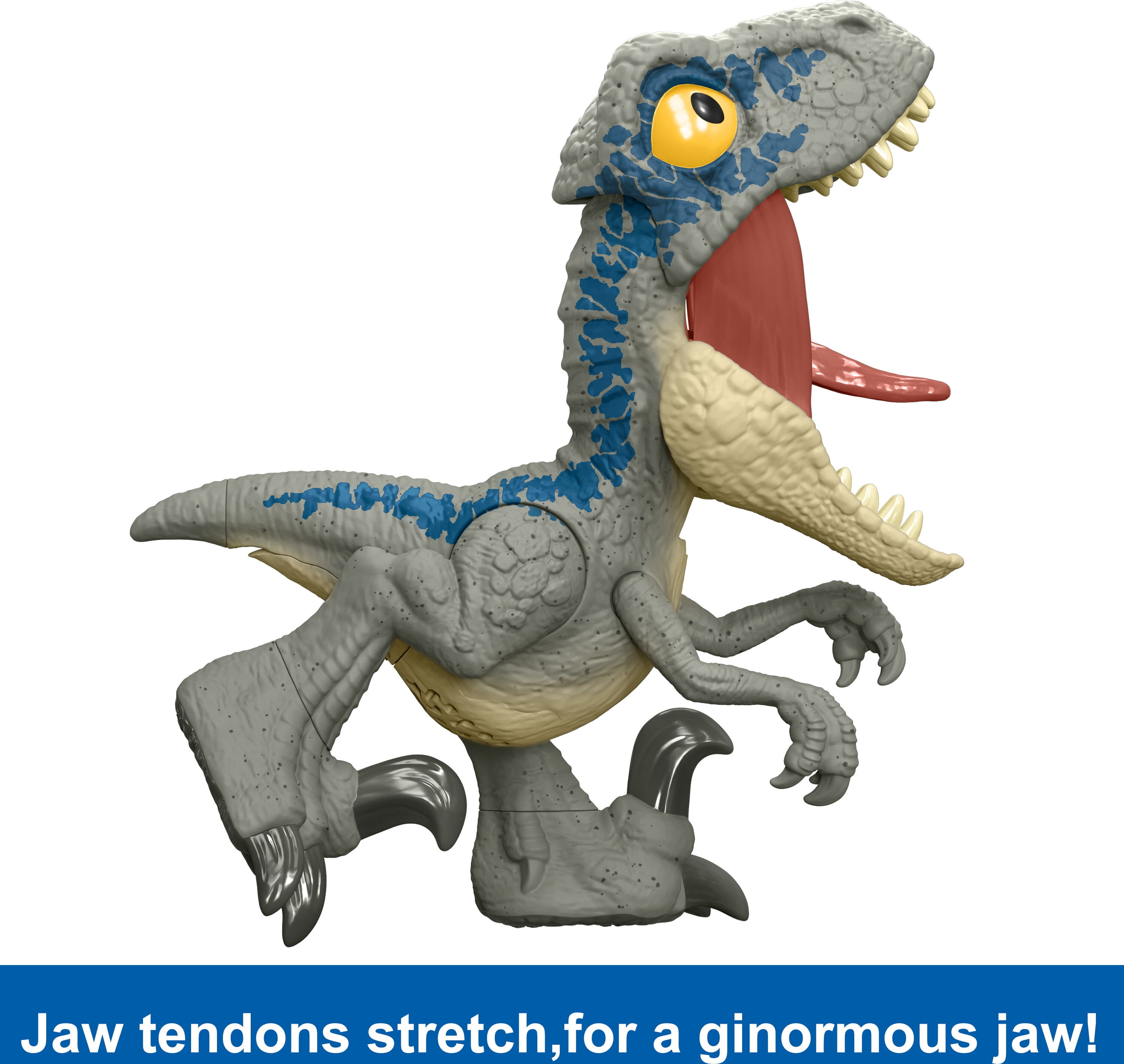 Jurassic World Mega Roar Blue Velociraptor Dinosaur Toy with Sound Stretchable Jaw