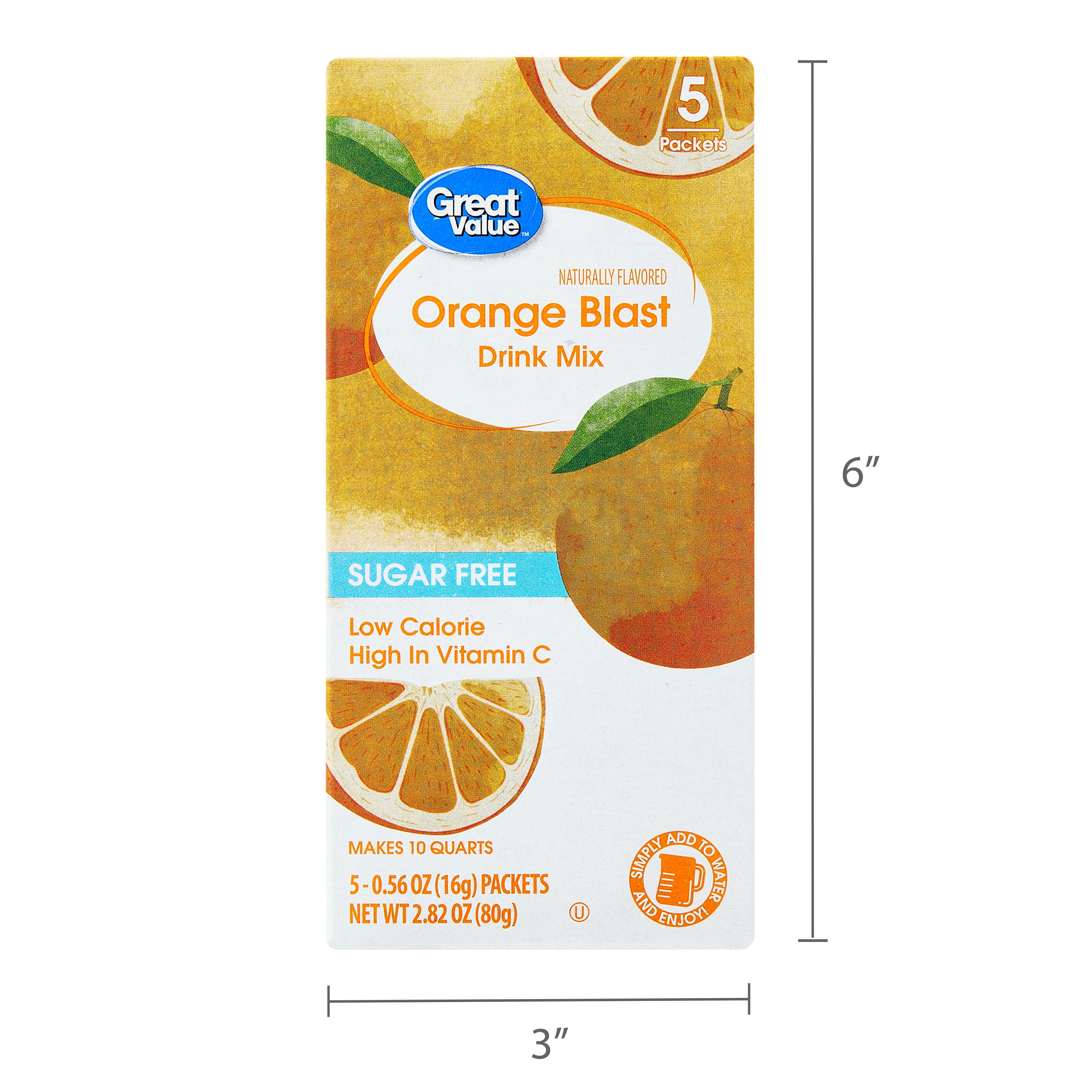 (12 pack) Great Value Sugar-Free Orange Blast Drink Mix Powder, 0.56 oz, 5 Count