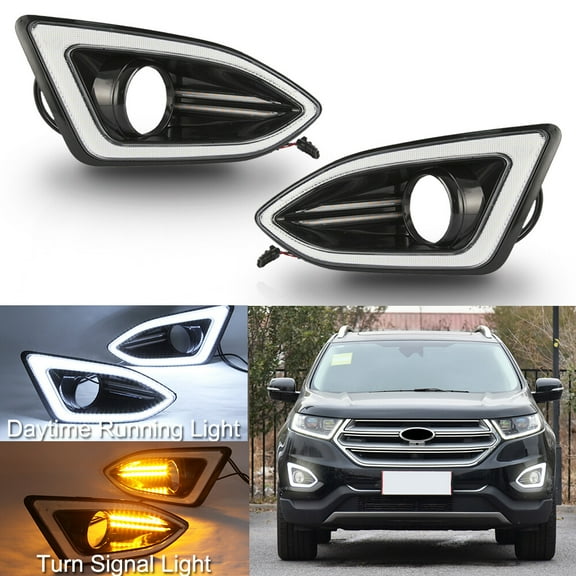 LED DRL Fog Lights Daytime Running Lamp with Turn Signal For Ford Edge 2015-2018