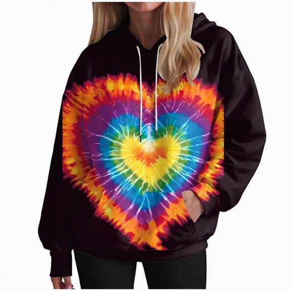 Godom Women's Hoodies Long Sleeve Sweatshirts Drawstring Pullover Tops with Pocket Casual Tiedye Gradient Print Hooded