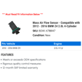 thumbnail image 2 of Mass Air Flow Sensor - Compatible with 2012 - 2016 BMW Z4 2.0L 4-Cylinder 2013 2014 2015, 2 of 2