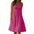 thumbnail image 1 of CHOK Robes en Lin pour Femmes Été Grande Taille Manches Courtes Col en V Longueur Genou Robe Ample Décontractée Confortable Plage 2024 Soldes, 1 of 6