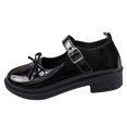 thumbnail image 2 of Women Patent Leather Bow Mary Jane Flat Shoes, Adjustable Metal Buckle Strap Low Block Heel Dress Shoes, Daily Walking, Work, Casual Party Outdoor, 2 of 9
