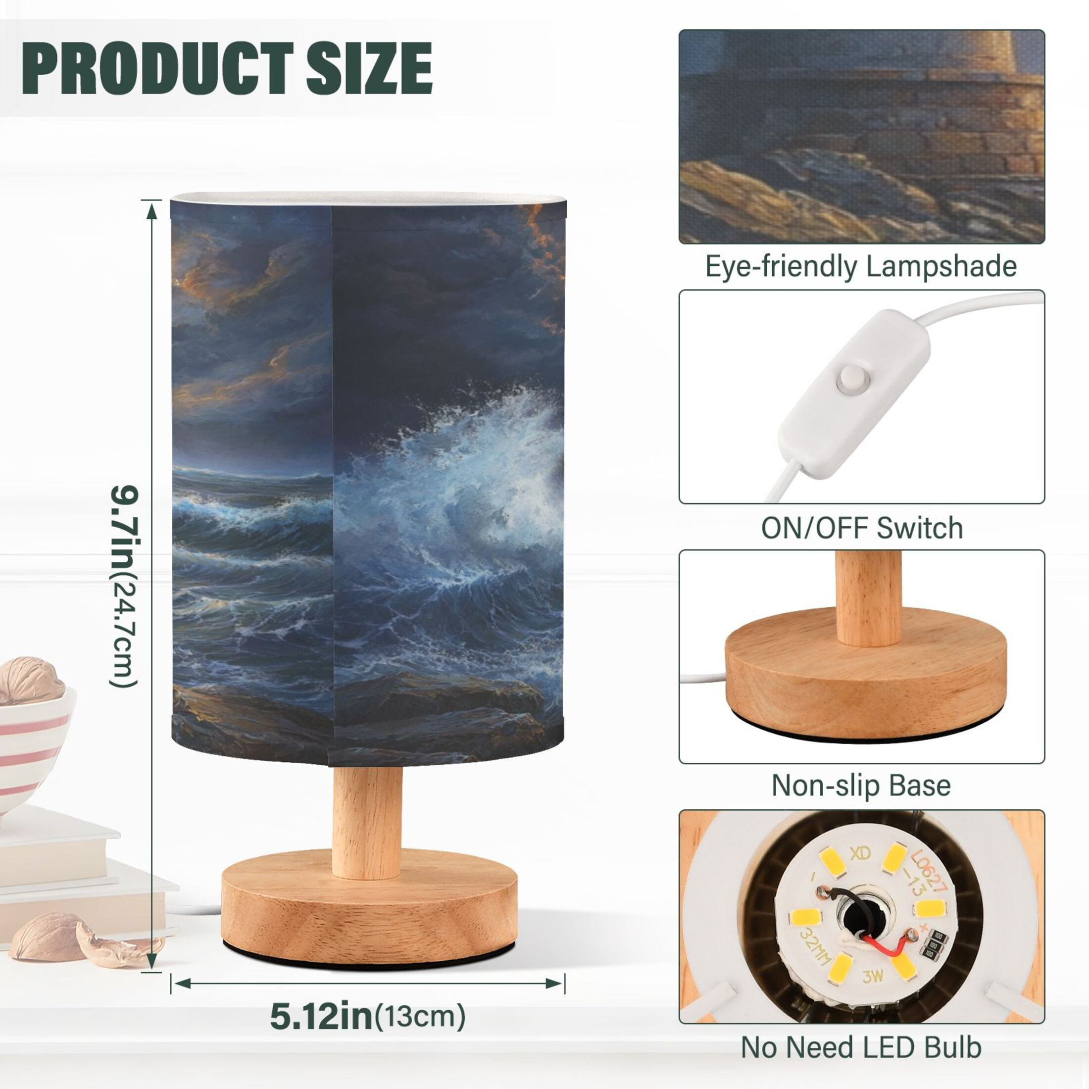 Desk Lamp Bedside Lamp 5.12x9.7In LED Lamp With USB Charging Interface For Bedroom Living Room Office Study Stylish Decoration Wind and Wave Lighthouse