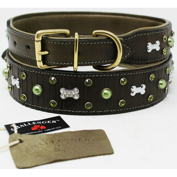XSmall 9''- 13'' Soft Genuine Leather Beaded Padded Dog Puppy Collar  60AA219OG