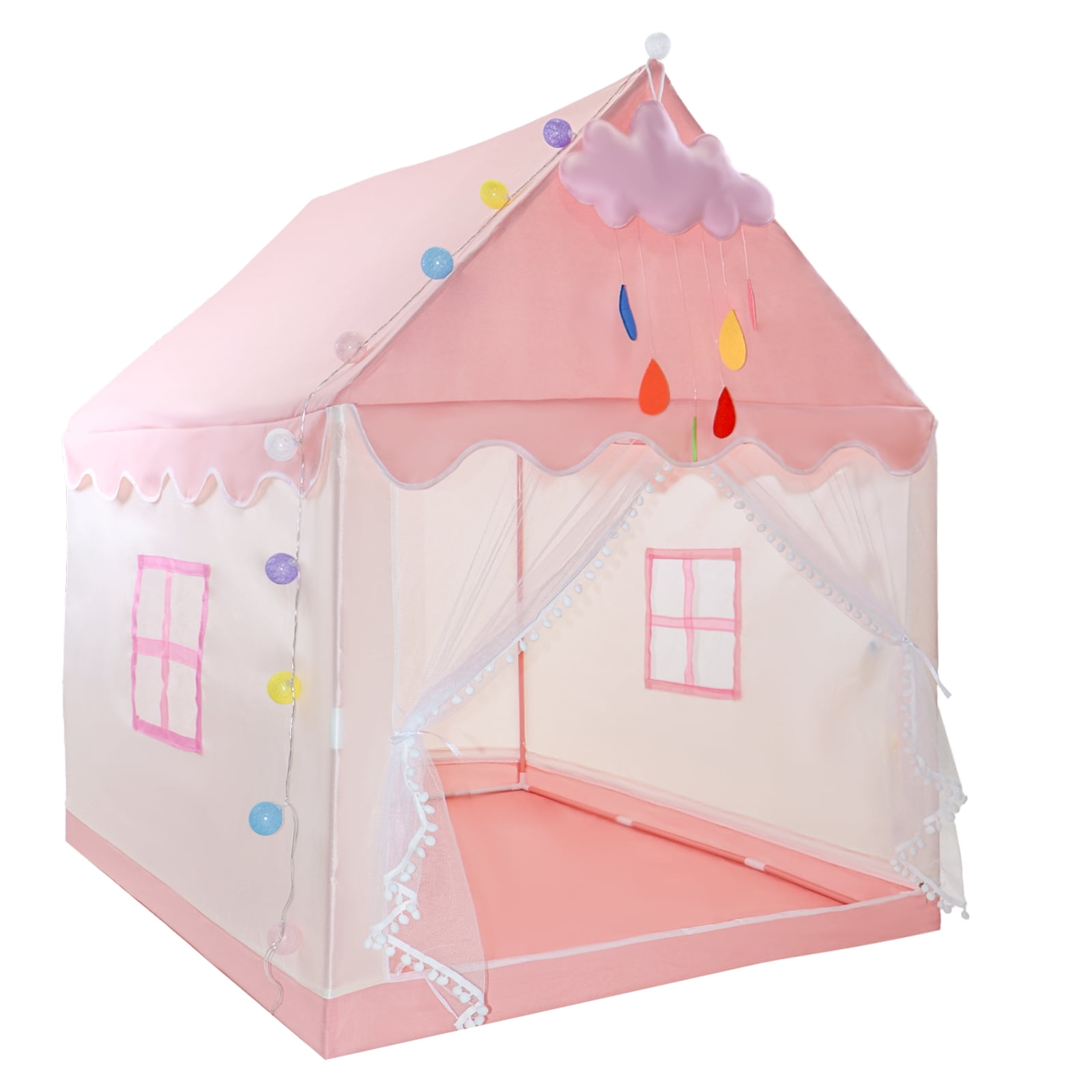Kids Tent Play Tents for Toddler Large Pink Girls Princess Playhouse Castle with Windows Clouds and Ball Lights for Children Indoor and Outdoor Games 47.2" L x 39.4" W x 51.2" H