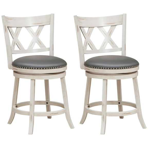 Costway 25.5'' Hand-Antiqued Bar Stool Set of 2 Swivel Counter Height 20'' Wider Seat