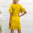thumbnail image 4 of Kmdttou Womens Casual Short Sleeve Summer Waist Tie Double Layer Ruffle V-Neck Bandage Tunic Solid Dress,Women's Long Dresses Flowy Maxi for Beach, 4 of 4