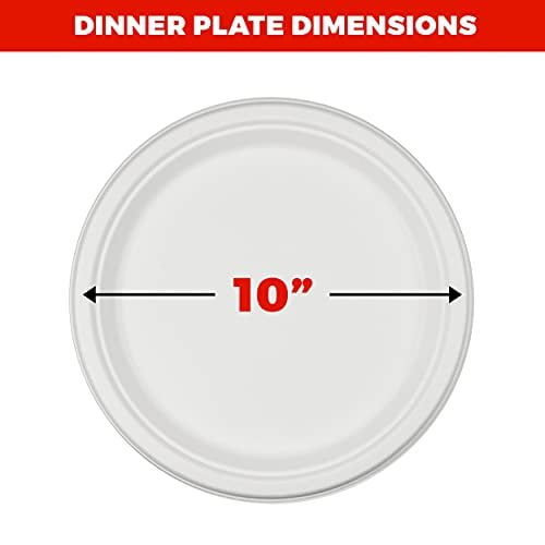 NYHI 125 Pack Compostable 10 Inch Heavy Duty Paper Disposable Plates Bulk For Adults Kids White Sugarcane Plates Cut Leak Resistant Compostable