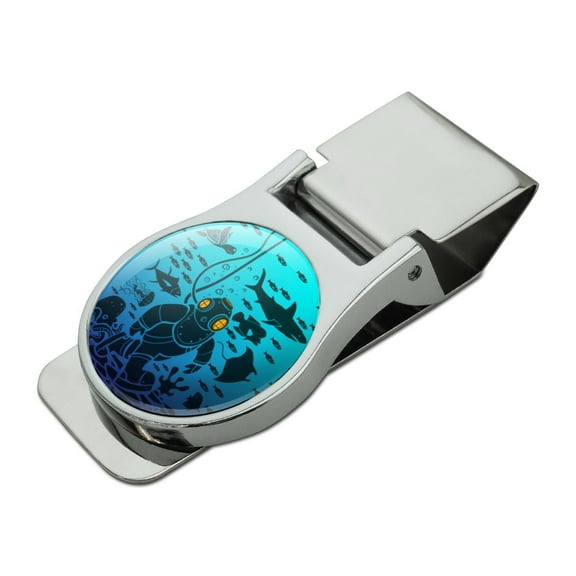 Diver Retro Ocean Sea Diving Satin Chrome Plated Metal Money Clip