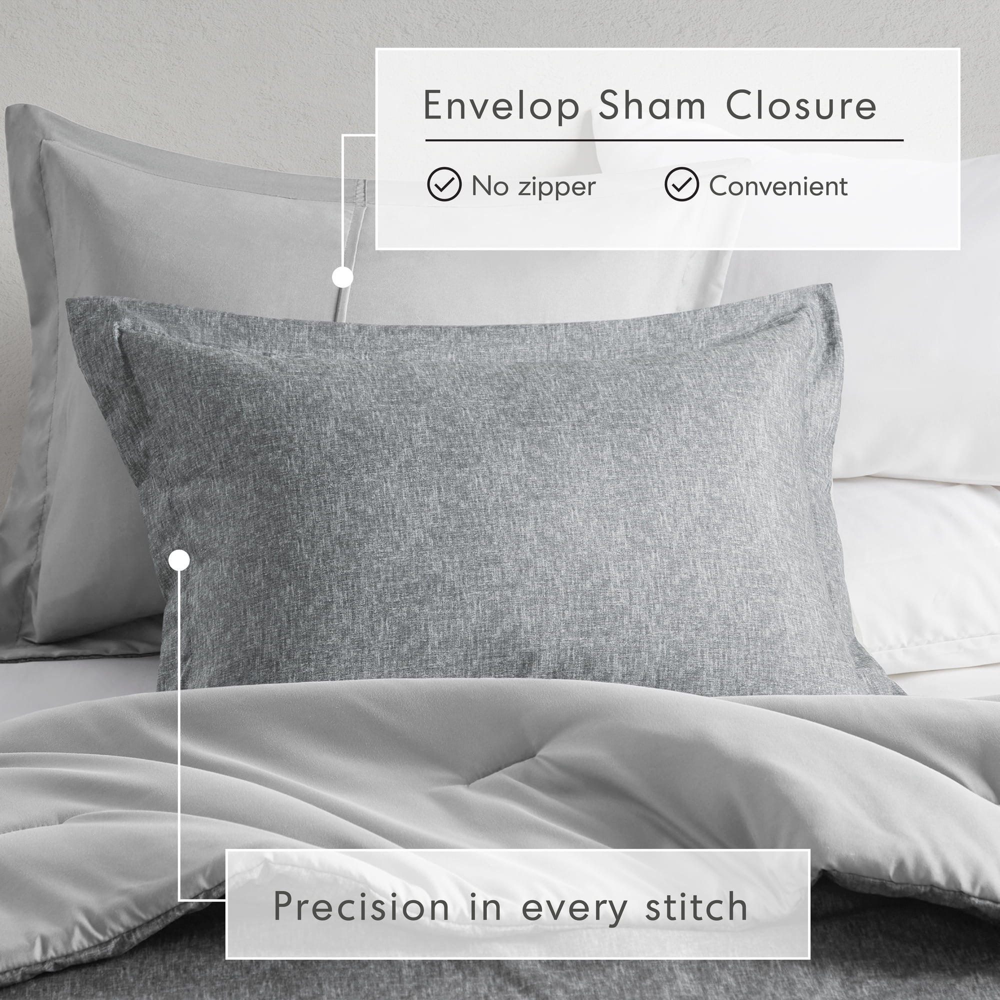 Regency Heights Twin/Twin-XL Comforter Sets, Reversible 2 Piece Extra Soft Dorm Bedding Set, Chambray Print Grey Comforter Bed Set with Pillow Shams