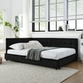 thumbnail image 4 of Harper & Bright Designs Full Size Upholstered Daybed Frame with Backrest and Armrests, Velvet L Shaped Corner Sofa Bed for Bedroom Living Room, Black, 4 of 12