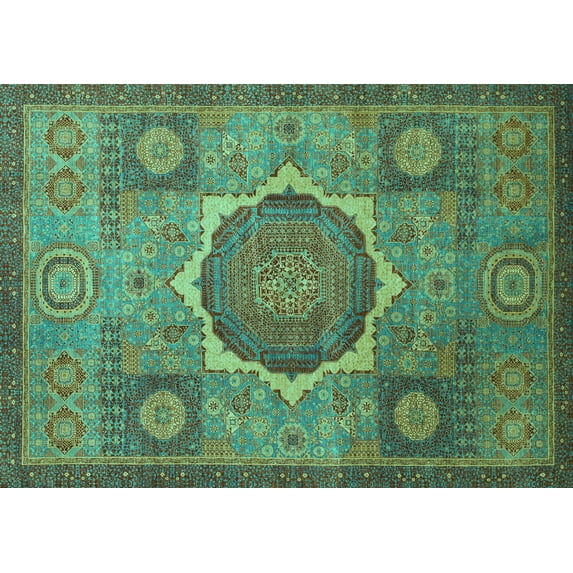 Ahgly Company Indoor Rectangle Oriental Turquoise Blue Modern Area Rugs, 3' x 5'